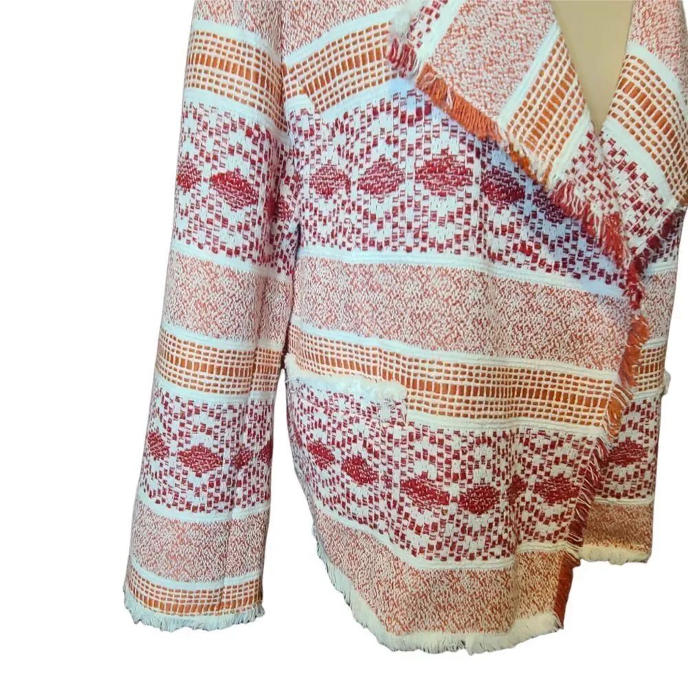 LOFT Textured Tweed Open Fringed Jacket Size 12 - Picture 4 of 9